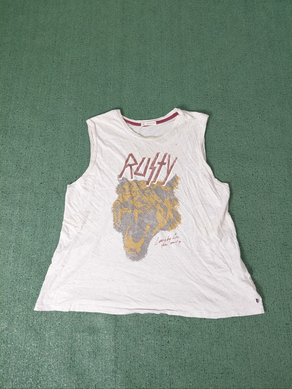 Womens Rusty Brand Pixelated Tiger "Lovely For You Only" Light Gray/White Tank T